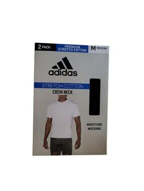 NEW Adidas Men's 2-pack Black Short Sleeve Stretch Crew Undershirts - Medium